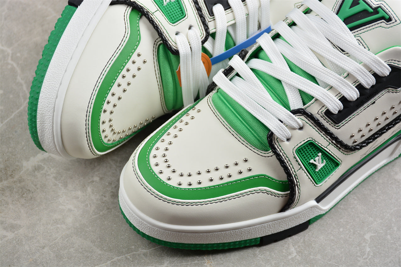 LV Trainers classic white and green splicing