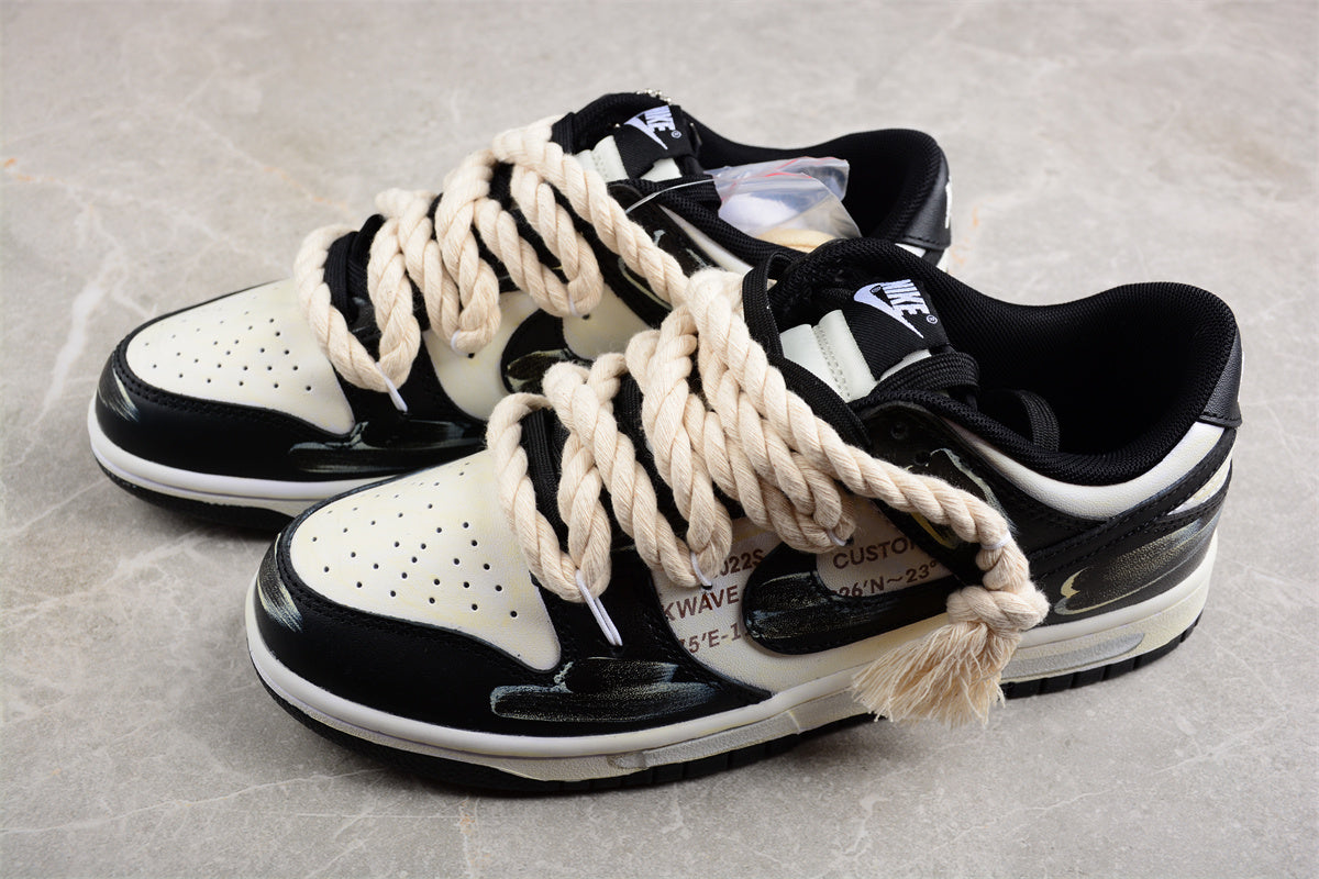 SB Dunks Beige and black thick rope custom