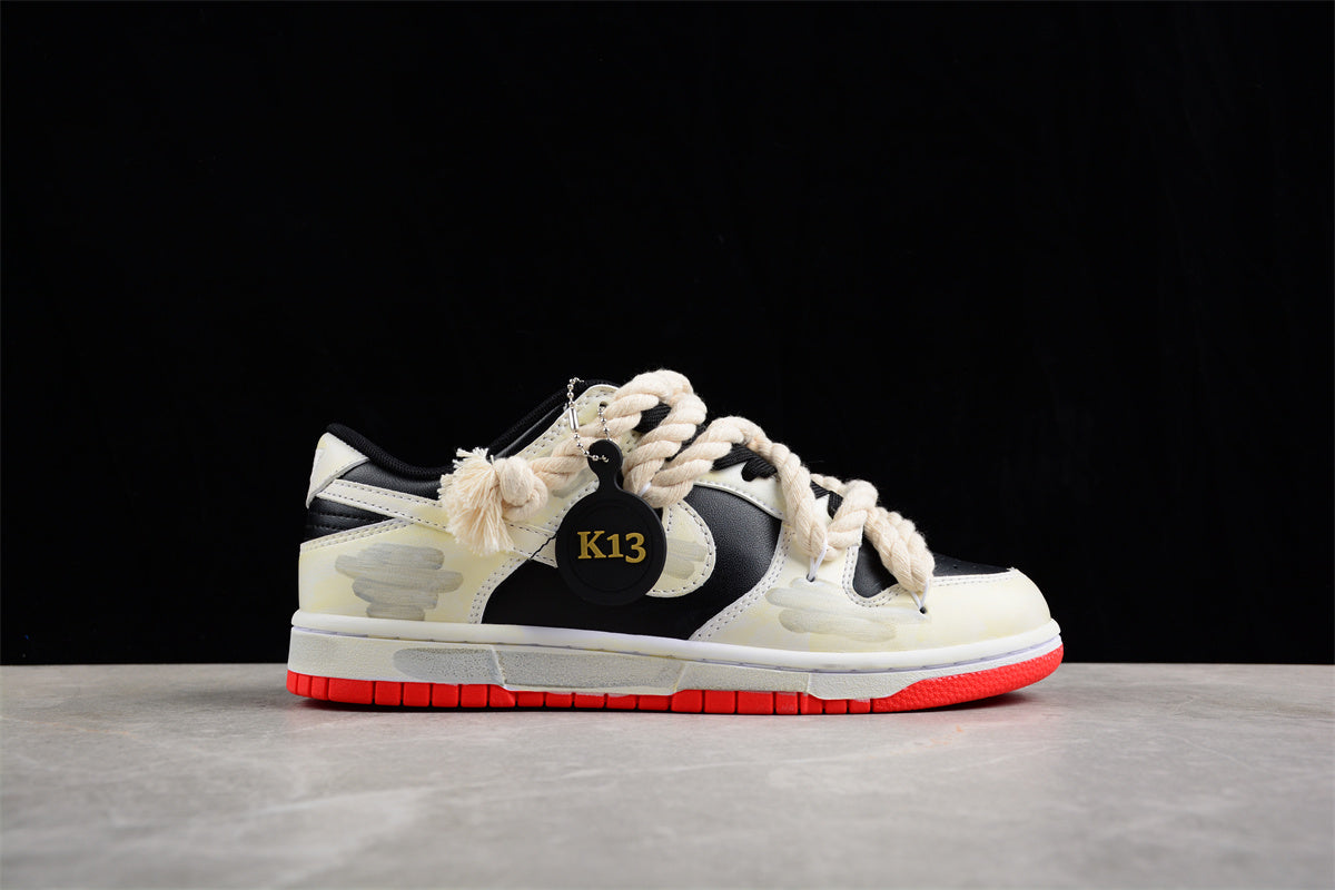 SB Dunks black and beige thick rope custom