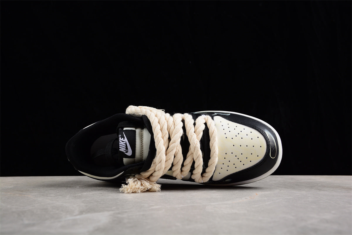 SB Dunks Beige and black thick rope custom
