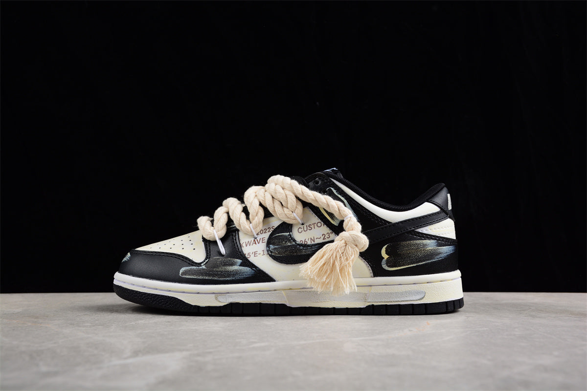 SB Dunks Beige and black thick rope custom