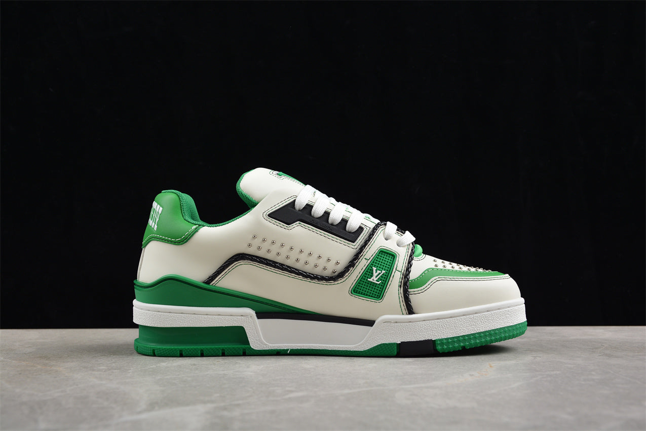 LV Trainers classic white and green splicing