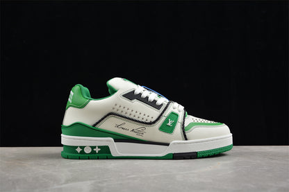 LV Trainers classic white and green splicing