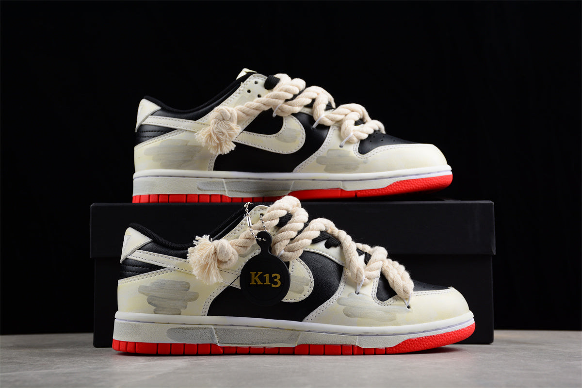 SB Dunks black and beige thick rope custom
