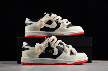 SB Dunks black and beige thick rope custom