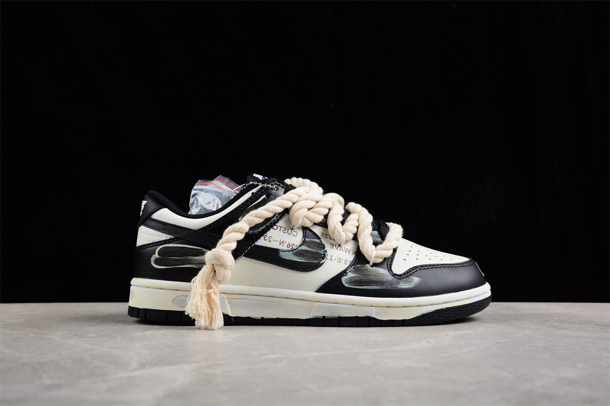 SB Dunks Beige and black thick rope custom