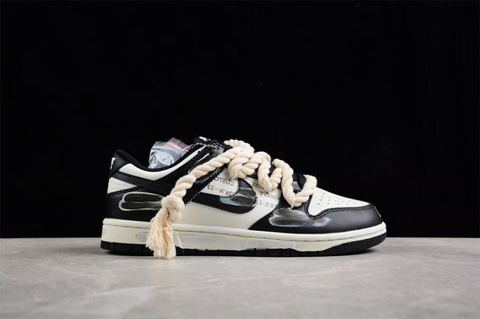 SB Dunks Beige and black thick rope custom