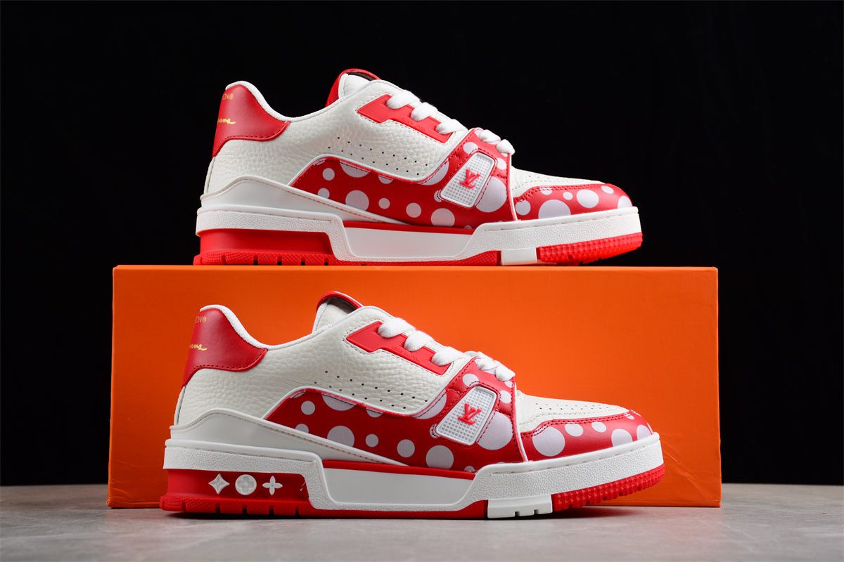 LV Trainers white and red spots
