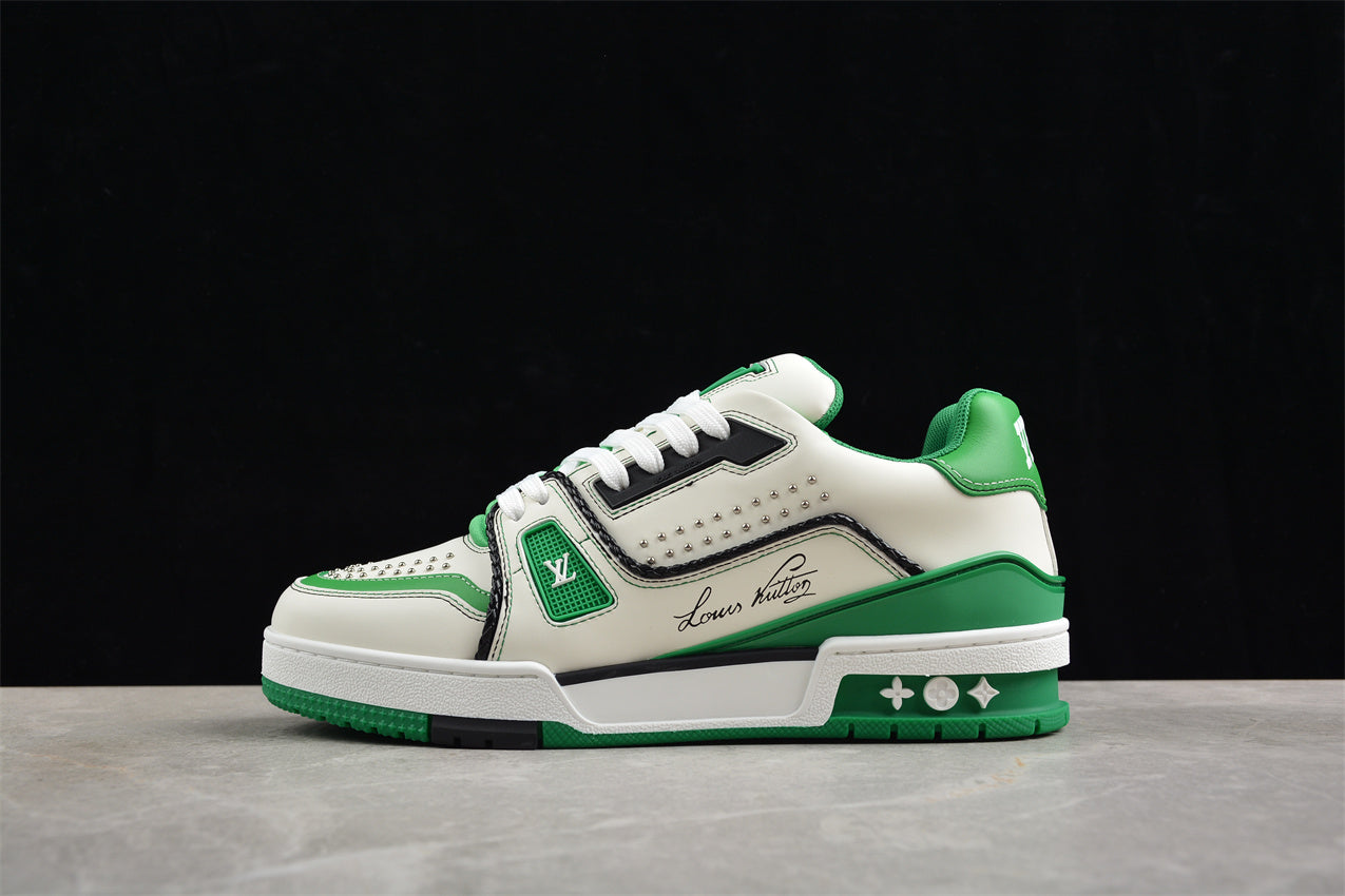 LV Trainers classic white and green splicing