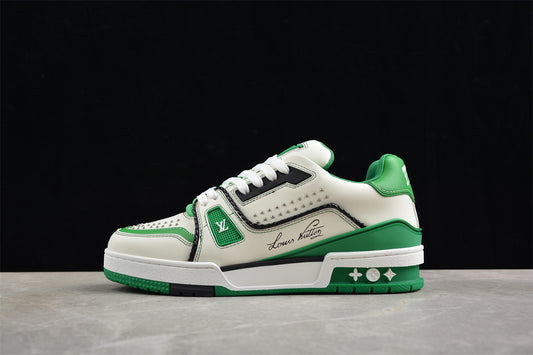 LV Trainers classic white and green splicing