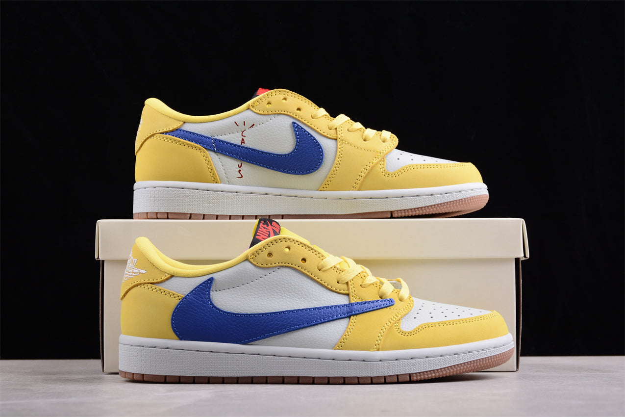 Jordan 1s x travis scott blue nickel yellow white