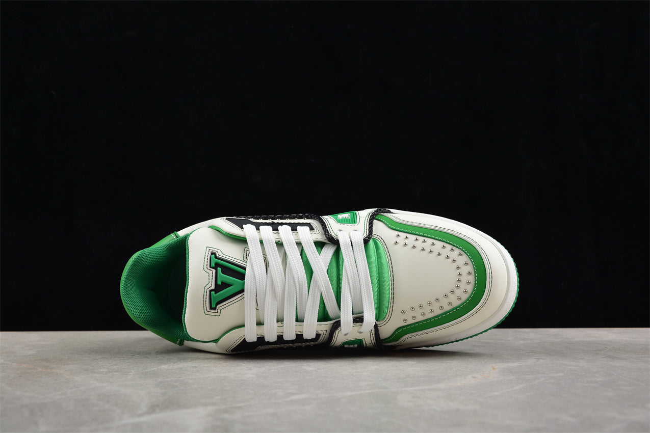 LV Trainers classic white and green splicing