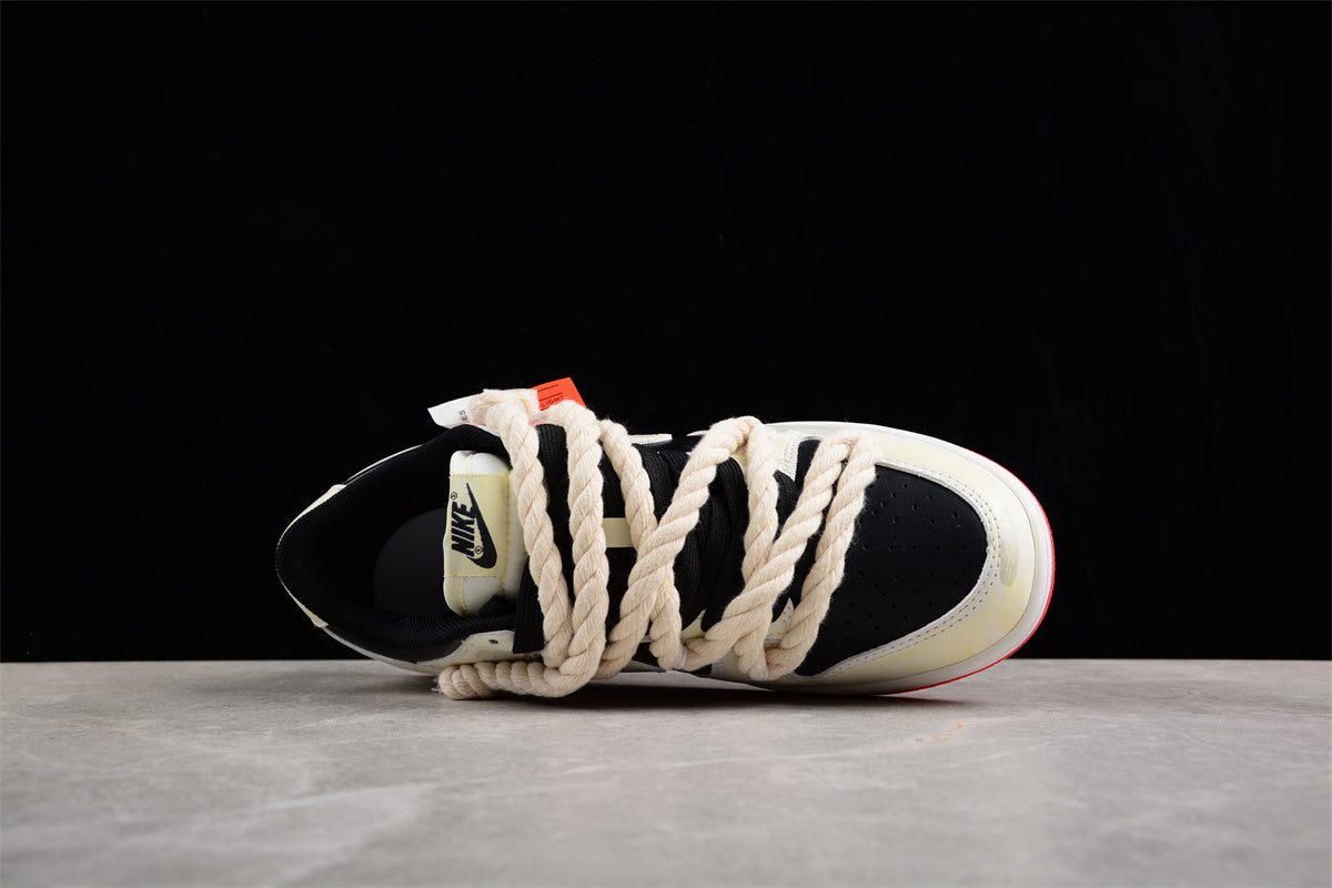 SB Dunks black and beige thick rope custom