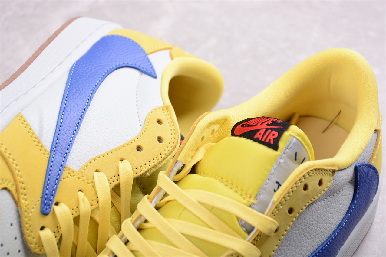 Jordan 1s x travis scott blue nickel yellow white
