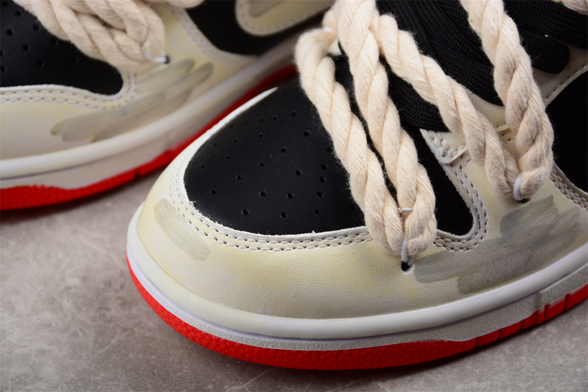 SB Dunks black and beige thick rope custom