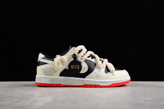 SB Dunks black and beige thick rope custom