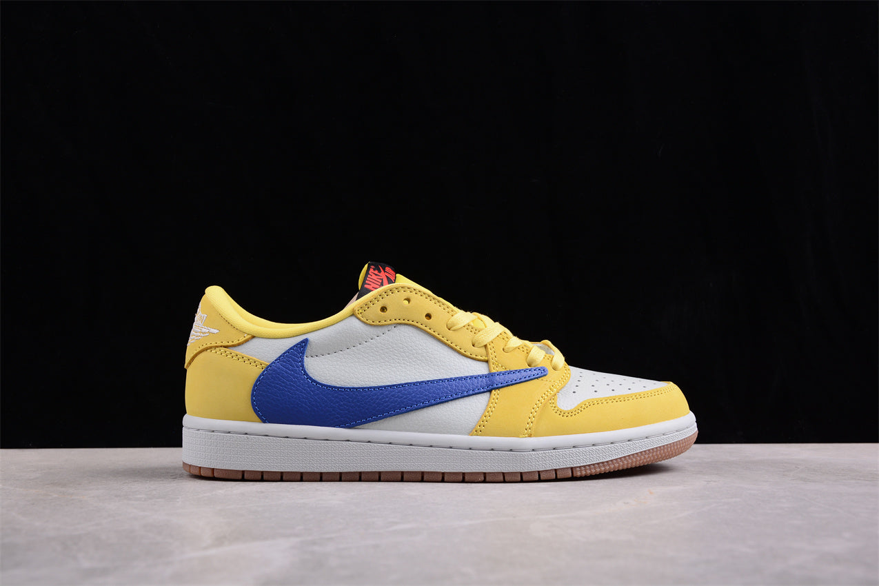 Jordan 1s x travis scott blue nickel yellow white