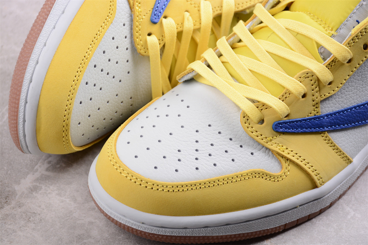 Jordan 1s x travis scott blue nickel yellow white