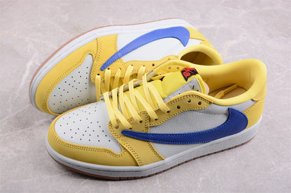 Jordan 1s x travis scott blue nickel yellow white