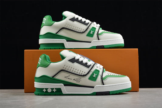 LV Trainers classic white and green splicing