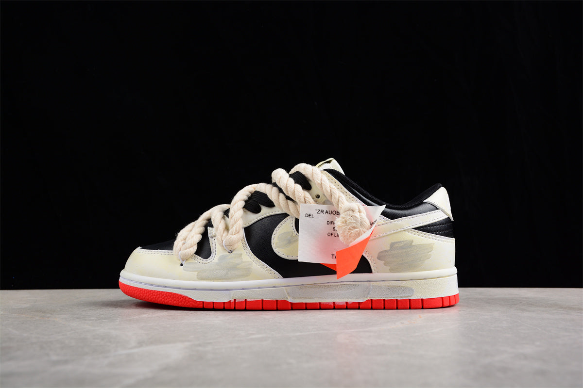 SB Dunks black and beige thick rope custom