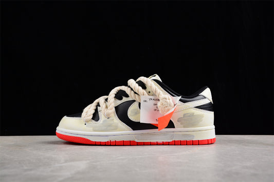 SB Dunks black and beige thick rope custom