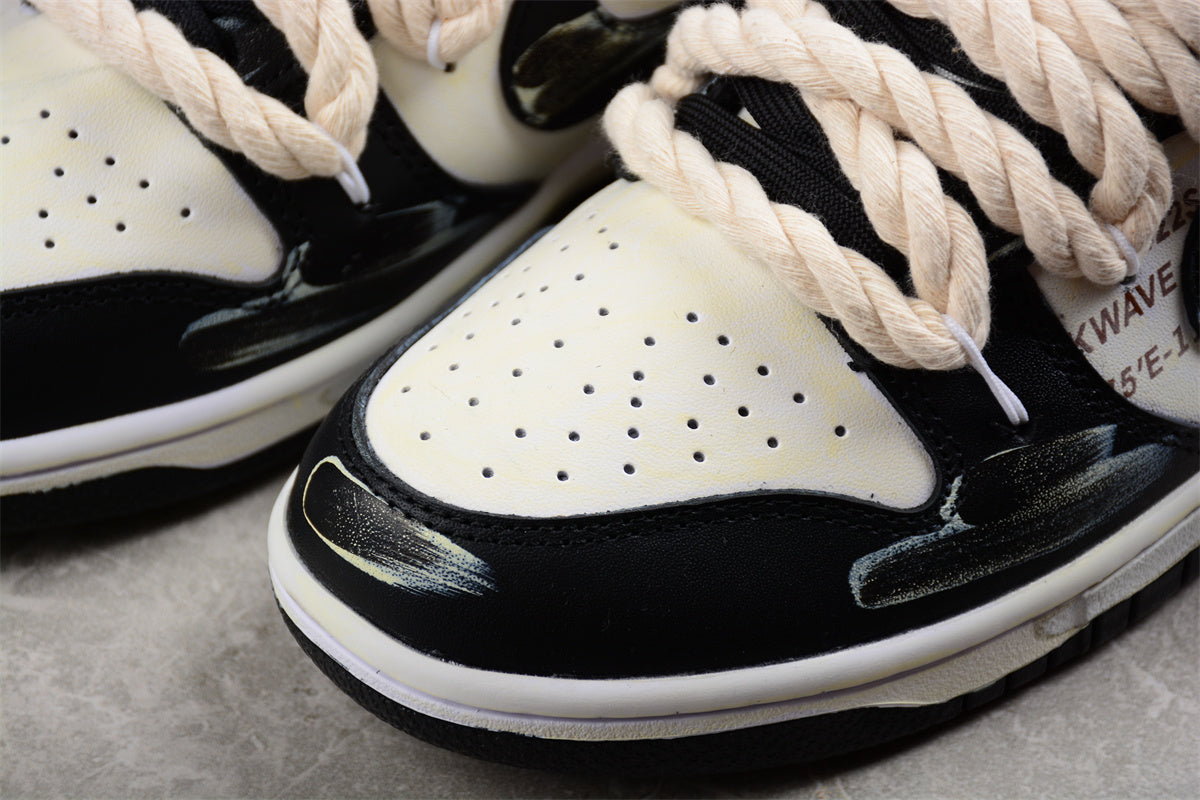 SB Dunks Beige and black thick rope custom