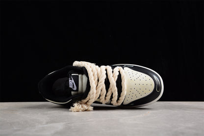 SB Dunks Beige and black thick rope custom