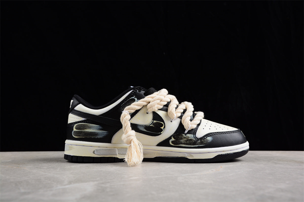 SB Dunks Beige and black thick rope custom