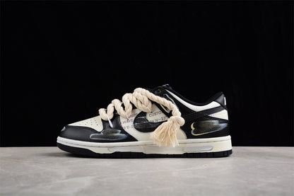 SB Dunks Beige and black thick rope custom