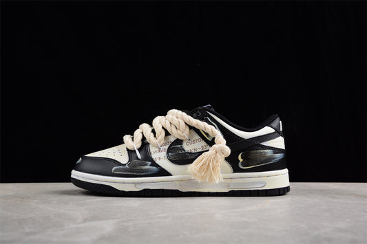 SB Dunks Beige and black thick rope custom